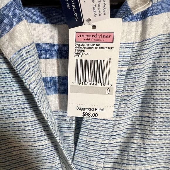 Vineyard Vines Womens 0 Tie‎ Front Shirt Linen Blend Blue Stripe NWT $98 MSRP - Picture 4 of 7